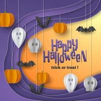 feliz fondo de tarjeta de felicitación de banner de halloween en estilo de corte de papel. ilustración vectorial vector