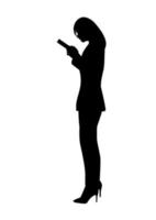 graphics silhouette Business woman hold smartphone for connection by technology vector illustration