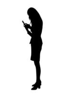 graphics silhouette Business woman hold smartphone for connection by technology vector illustration