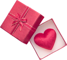 Gift box and red heart for love wedding or valentines day png