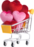 Red and pink Heart Shape on shopping cart for love wedding and valentines day png