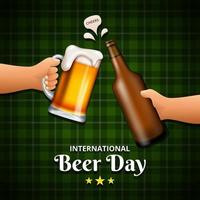 International Beer Day, on August. Cheers with clinking beer mugs conceptual. vector illustration.