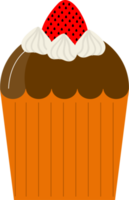 cupcakes de chocolate com morango, ilustração em estilo cartoon. logotipo para cafés, restaurantes, cafeterias, catering. png