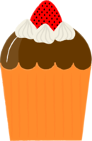 cupcakes au chocolat aux fraises, illustration dans un style dessin animé. logo pour cafés, restaurants, cafés, restauration. png