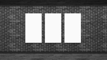 Mockup brick wall in Scandinavian style. Blank white poster with frame empty wall mock-up. 3d render. photo