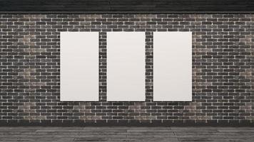 maqueta de pared de ladrillo en estilo escandinavo. cartel blanco en blanco con maqueta de pared vacía de marco. procesamiento 3d foto