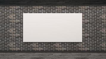 Mockup brick wall in Scandinavian style. Blank white poster with frame empty wall mock-up. 3d render. photo