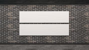 Mockup brick wall in Scandinavian style. Blank white poster with frame empty wall mock-up. 3d render. photo