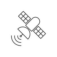 eps10 black vector Artificial satellite in orbit around earth icon isolated on white background. broadcast outline in a simple flat trendy modern style for your website design, logo, and mobile app