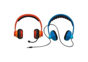 Vector headphones with microphone and wire on white background