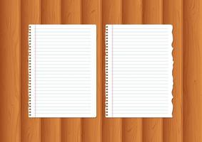 Realistic notebook papers isolated on wood background vector