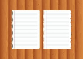 Realistic notebook papers isolated on wood background vector