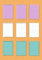 conjunto de papeles de cuaderno en diferentes colores vector