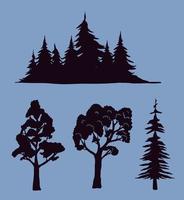 four forest silhouettes vector