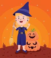 halloween witch with pumpkins vector