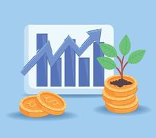 statistics bars with coins vector