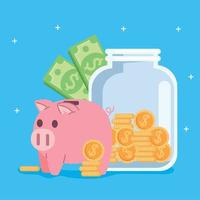 piggy and jar savings vector