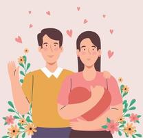 korean couple family members vector