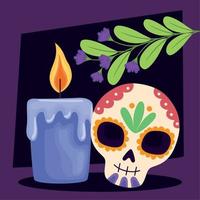 dia de los muertos skull with branch vector