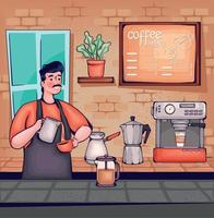 barista en la escena de la cafetería vector
