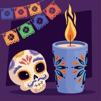 dia de los muertos skull with candle vector