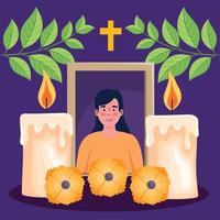 dia de los muertos portrait with candles wax vector