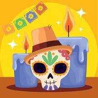 dia de los muertos skull with candles vector