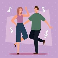 pareja bailando con notas vector