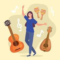 woman dancing with instruments vector