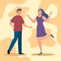 young couple dancers characters vector