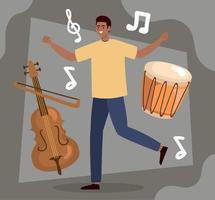 hombre afro bailando con instrumentos vector