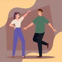 happy couple dancers characters vector