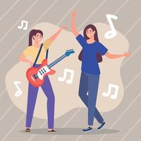 girls dancing and electric guitar vector