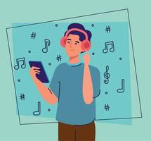 man listening music in smartphone vector