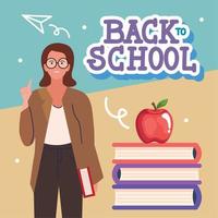 back to school lettering with female teacher vector