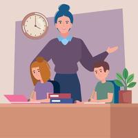 female teacher with students vector