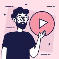 young man with play button vector