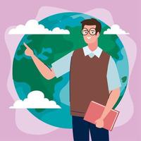 male teacher with earth planet vector