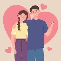 young korean couple with hearts vector