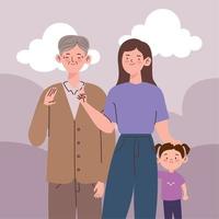 korean couple with daugther and clouds vector