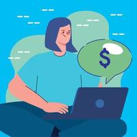 woman with laptop and money vector