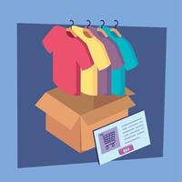 shirts in box carton icons vector