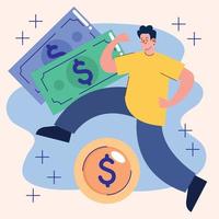 young man with money dollars vector