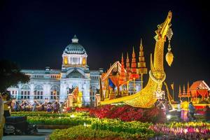 Bangkok, Thailand - December 24, 2018 - Replica of the Suphannahong Royal Barge in The Aun Ai Rak Khlai Khwam Nao winter fair at The Royal Plaza, Dusit Palace Plaza or Equestrian Statue Plaza photo