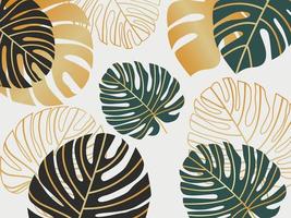 golden and luxury pattern design with tropical leaves vector