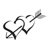 dos corazones dibujados a mano atravesados por una flecha. símbolo de amor. ilustración del día de san valentín en estilo garabato. vector