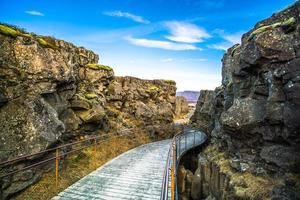 Pingvellir, or Thingvellir, a site of historical and cultural national park in southwestern Iceland, boundary between the North American tectonic plate and the Eurasian