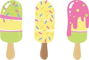 Beautiful flat colorful illustration isolated on white background. Set of illustrations of summer desserts. Collection of popsicles. Set of vector illustration design elements.