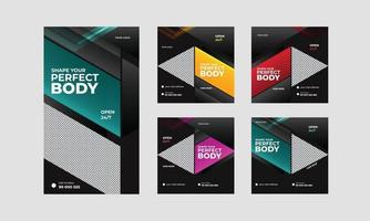 diseño de plantilla de banner cuadrado de redes sociales de gimnasio de fitness. utilizable para banner web de redes sociales y banner cuadrado. vector