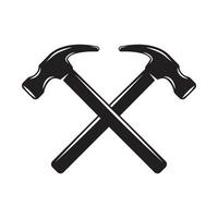 Vintage carpentry woodword mechanic hammer cross. Can be used like emblem, logo, badge, label. mark, poster or print. Monochrome Graphic Art. Vector